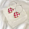 Pink Checkered Heart Hoop Earrings image 0