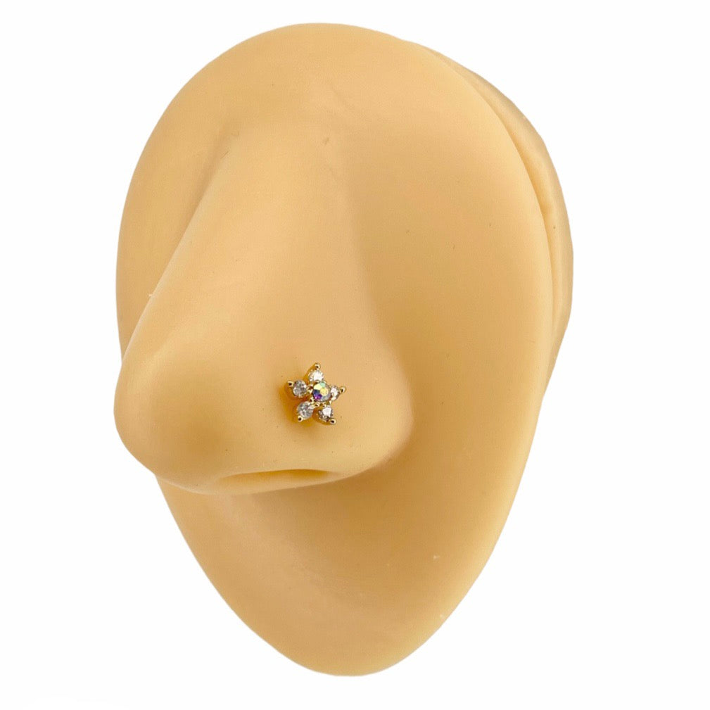 Gold Aurora Borealis CZ Flower Nose Stud image 0