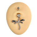Large Silver Dragonfly Dangle Belly Bar  image 0