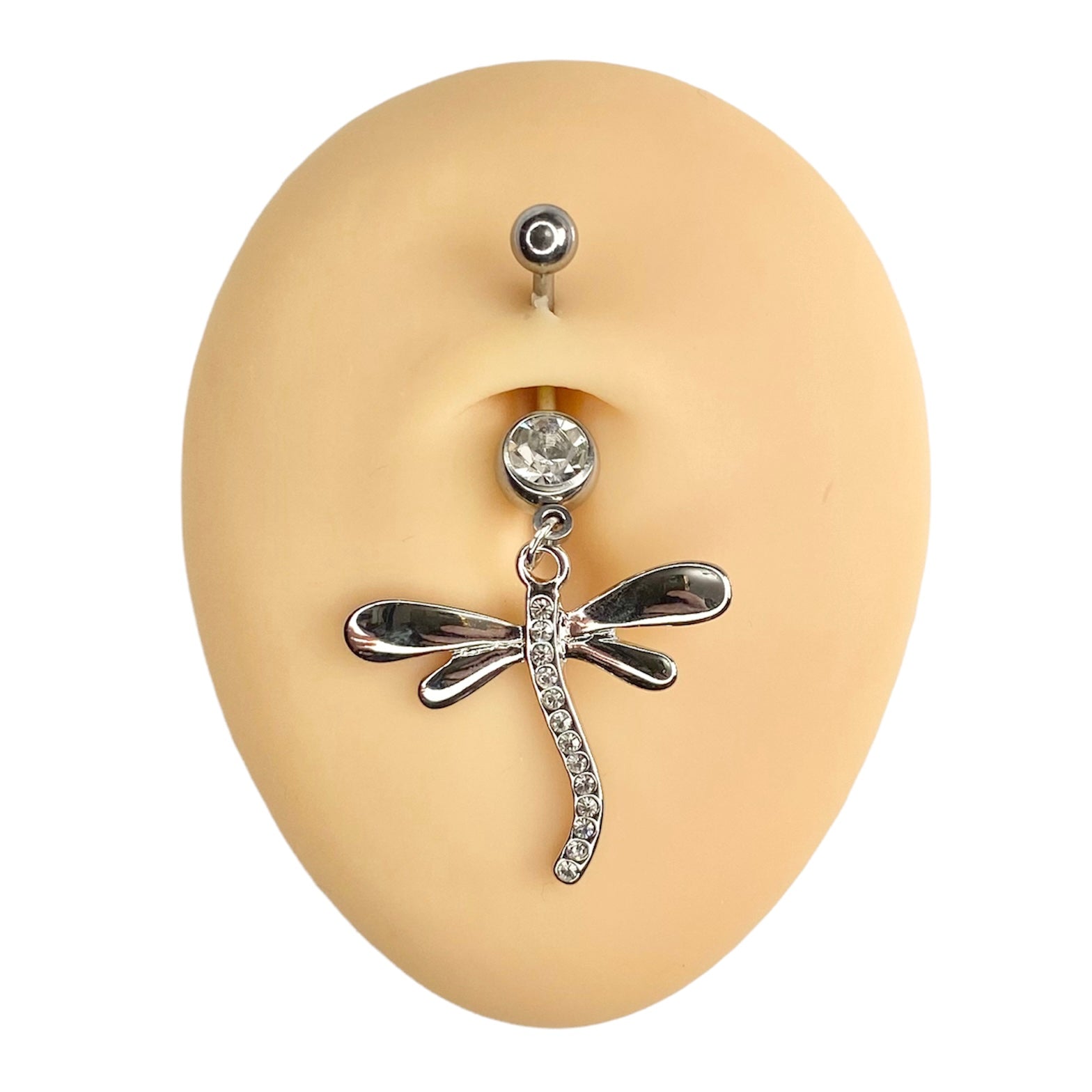 Large Silver Dragonfly Dangle Belly Bar  image 0