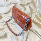 Cognac Brown Croc Rectangle Shoulder Bag image 1