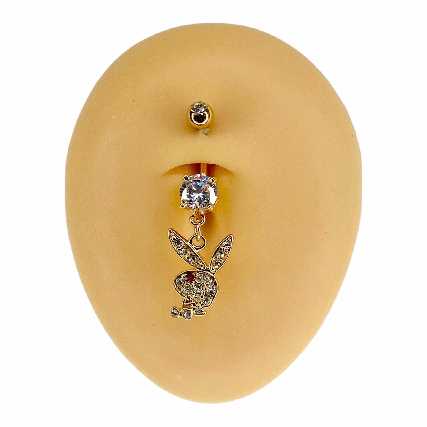 Gold Red Eye CZ Playboy Dangle Belly Bar  image 0