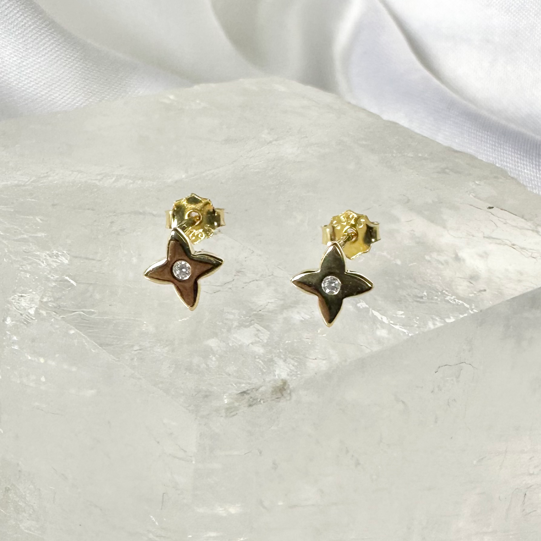 Gold CZ Centre Flower Stud Earrings image 0