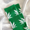 Green & White Weed Leaf Socks image 0