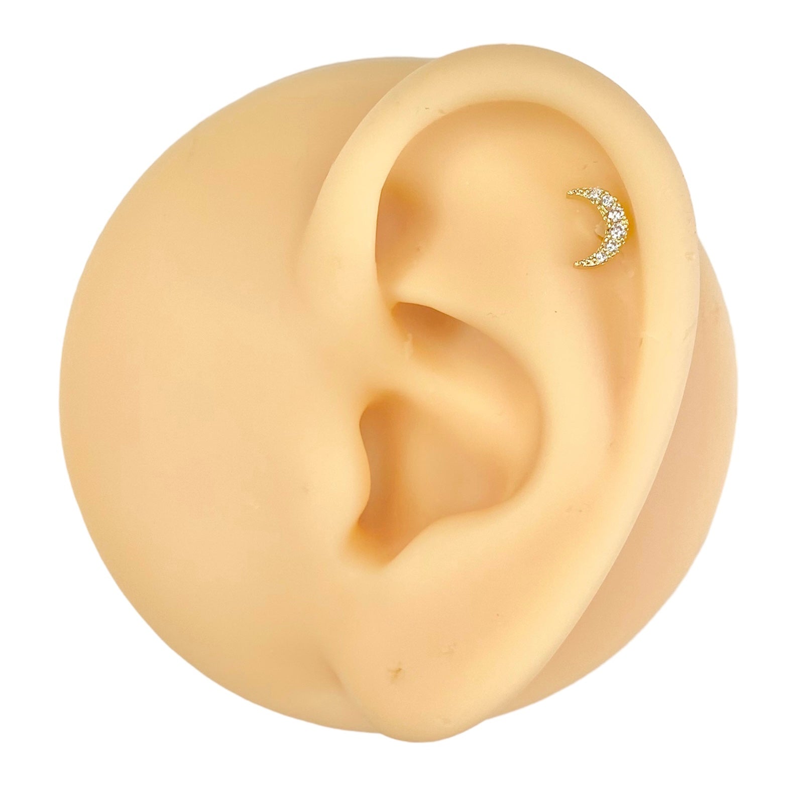 Gold CZ Paved Moon Flat Back Stud image 0