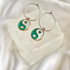 Green Yin & Yang Circle Hoop Earrings image 0
