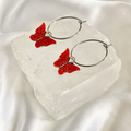 Red Glitter Butterfly Hoop Earrings image 0