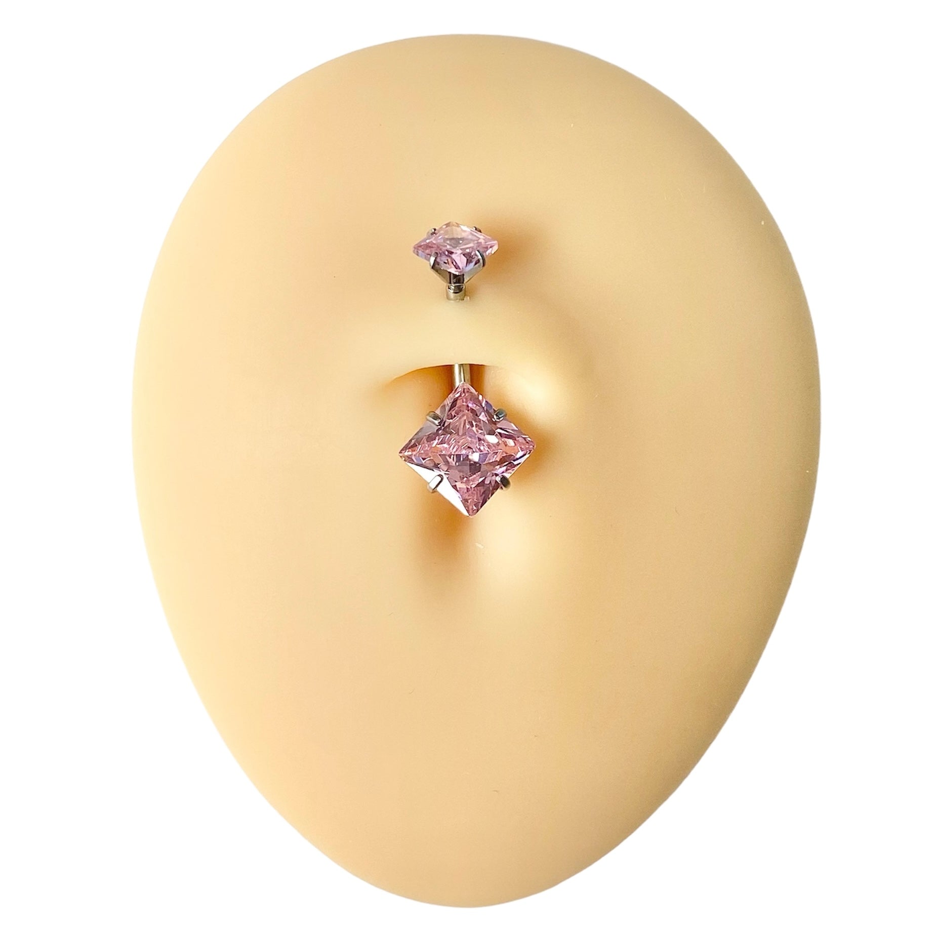 Pink Double CZ Square Belly Bar  image 0