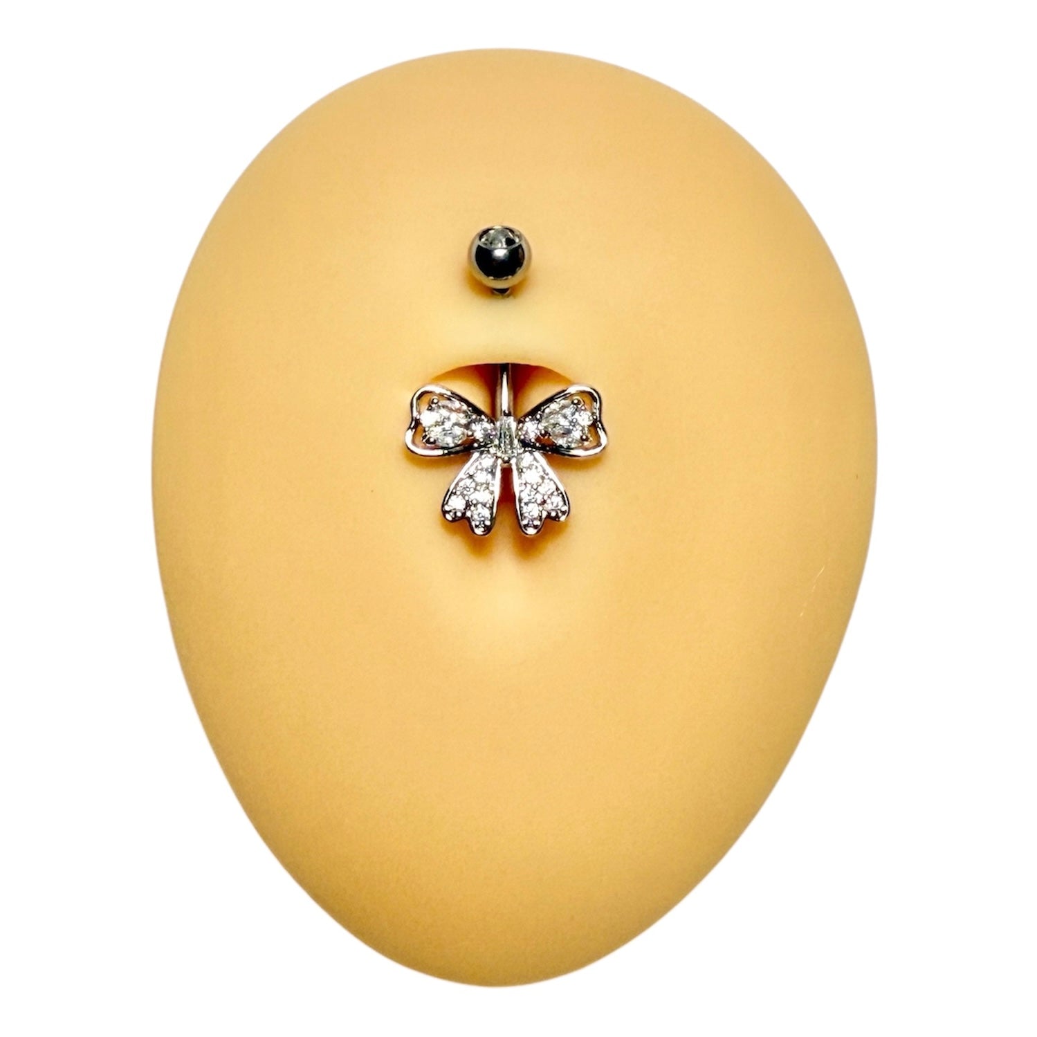 Silver CZ Bow Belly Bar  image 0