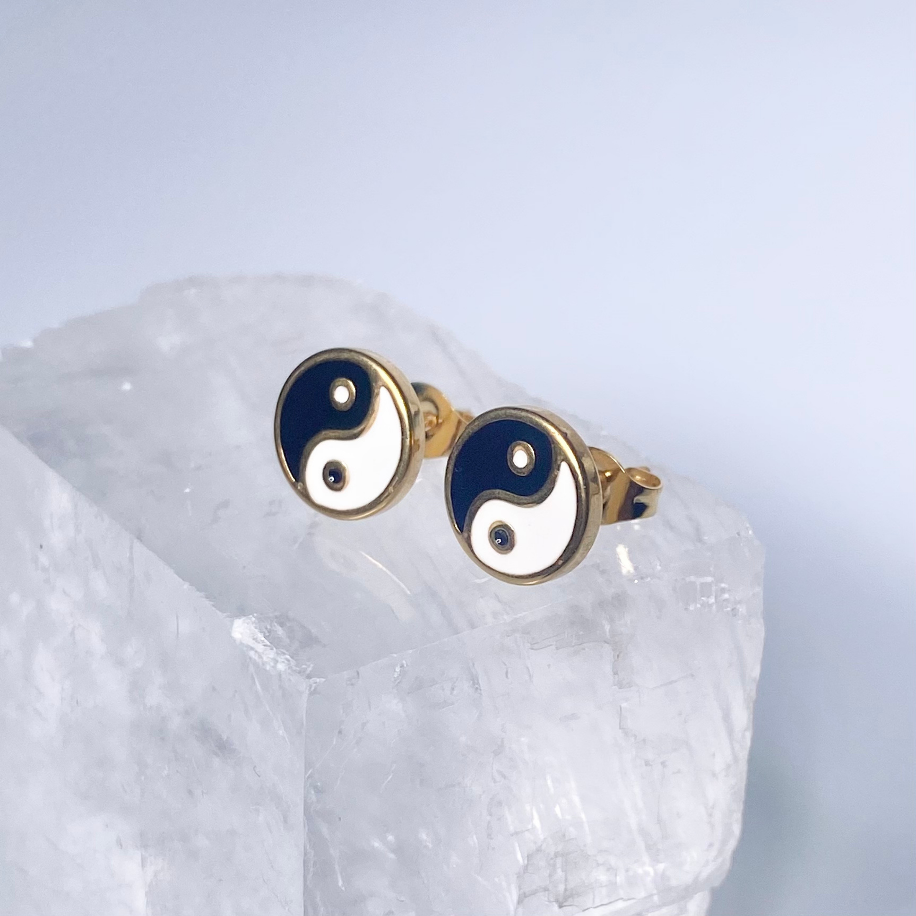 Gold Yin and Yang Stud Earrings image 0