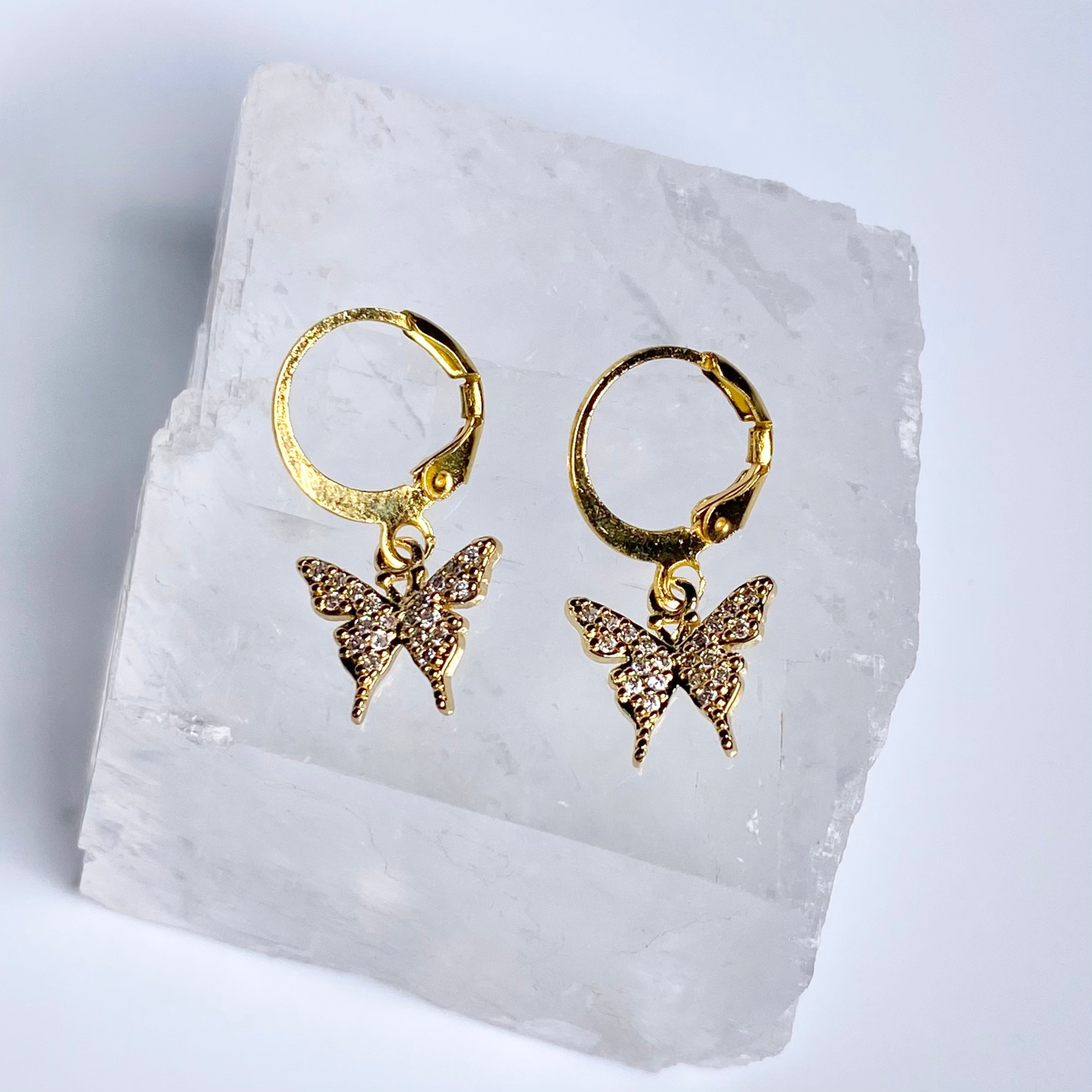 Gold CZ Butterfly Hoop Earrings image 0