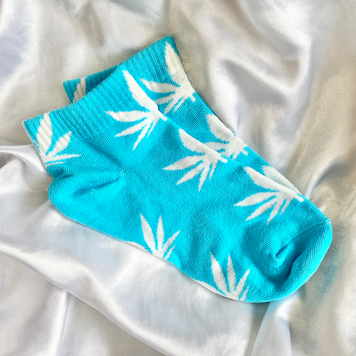 Blue & White Weed Leaf Socks image 0