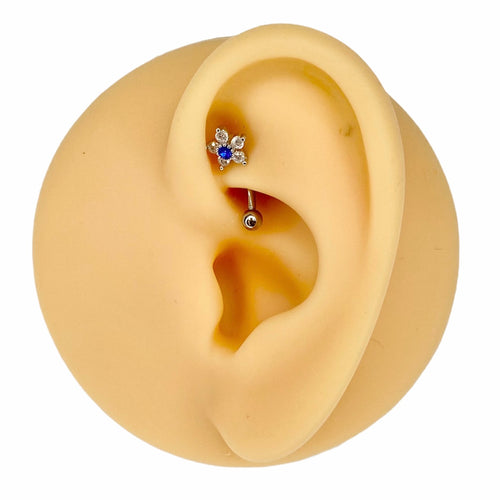 Blue CZ Flower Curved Barbell image 0