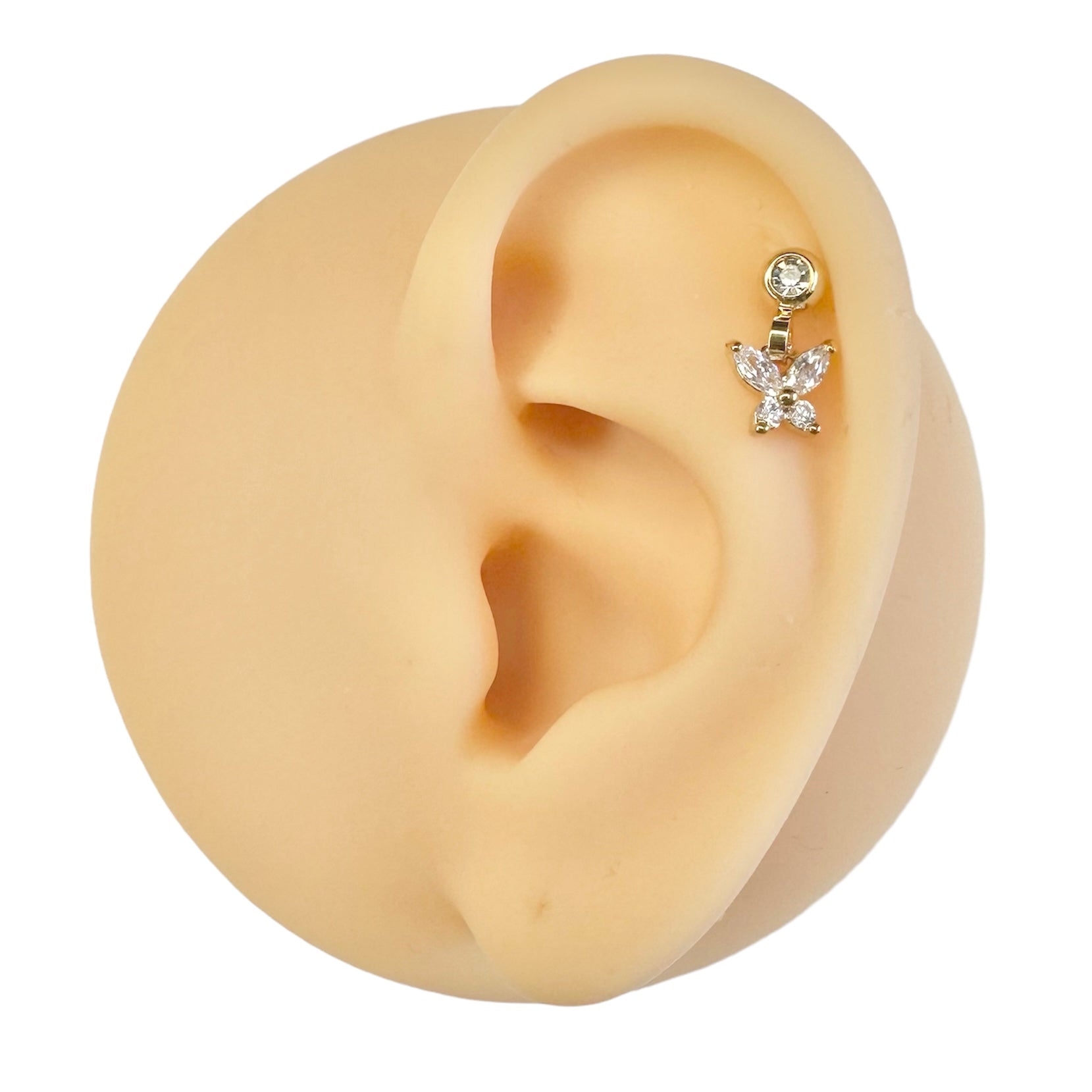 Gold Dangle CZ Butterfly Barbell Stud image 0