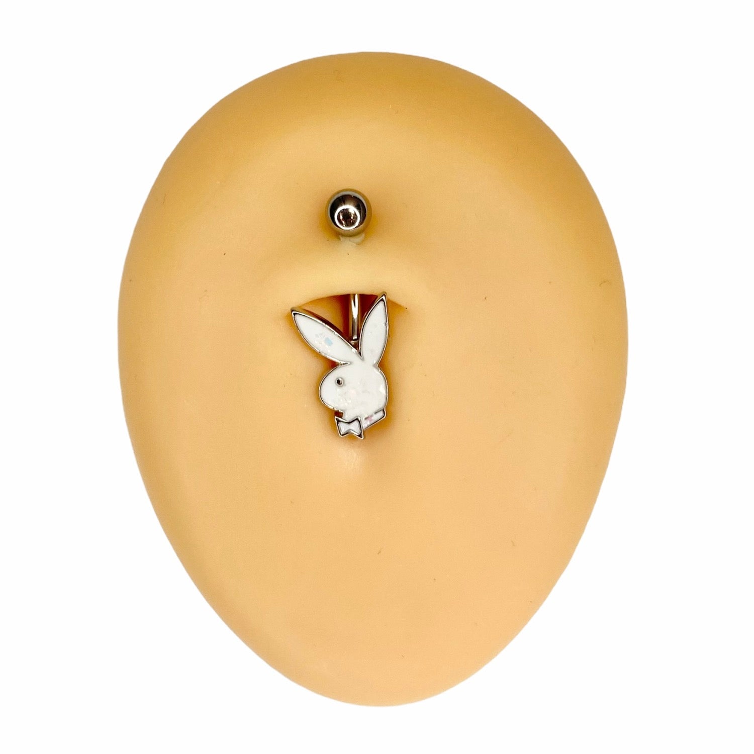 White Opal Glitter Playboy Belly Bar  image 0