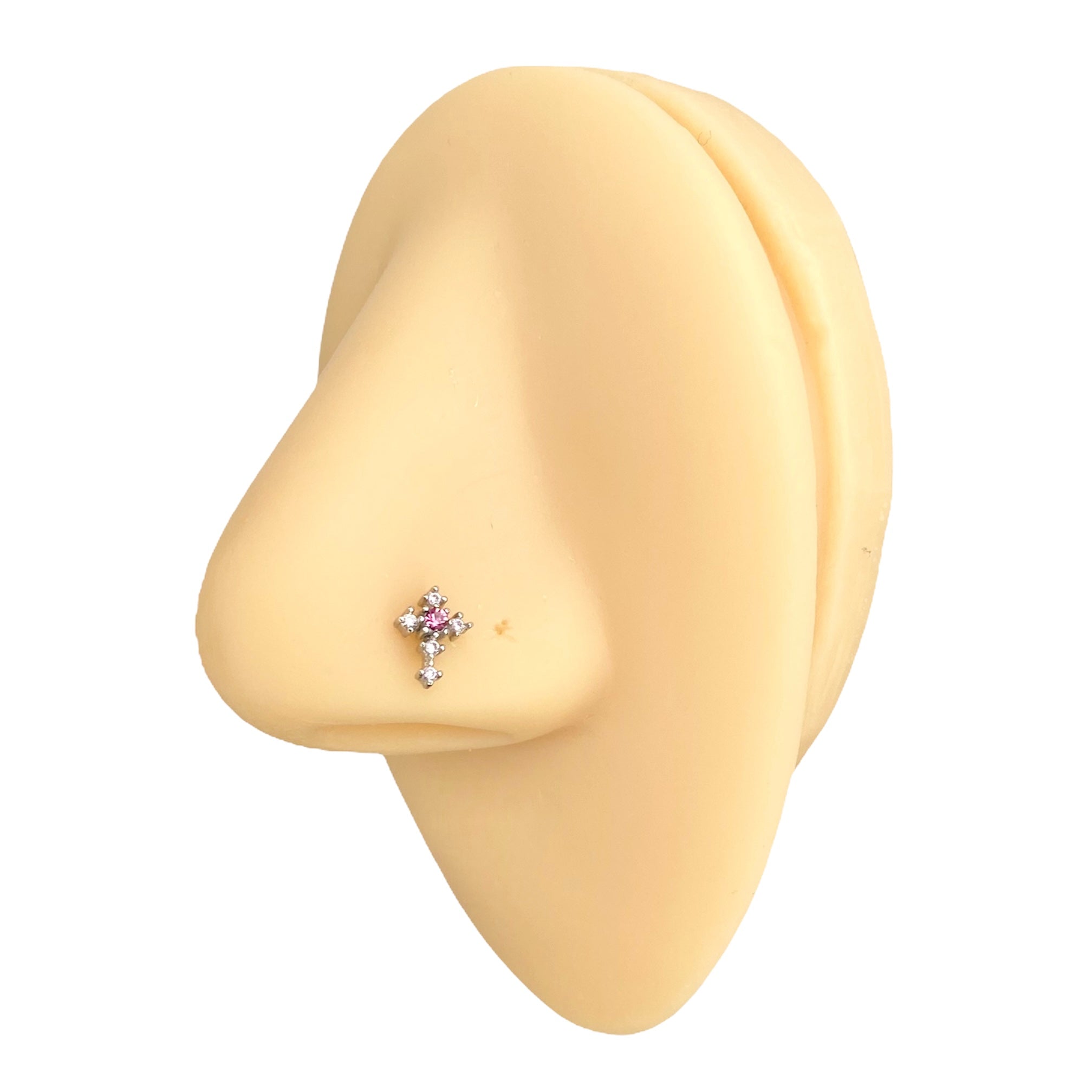 Pink CZ Cross Nose Stud image 0