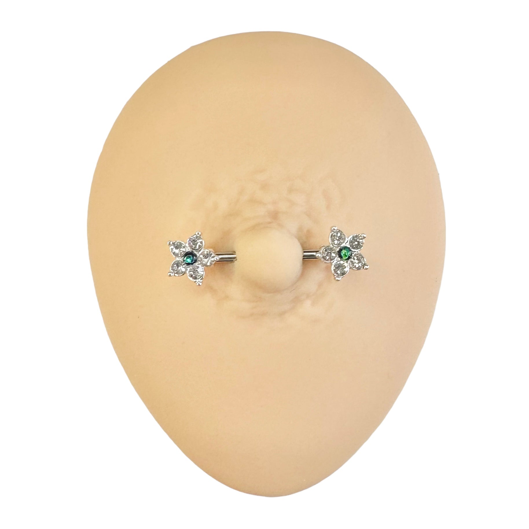 Green Glitter Opal Centre CZ Flower Nipple Bar image 0