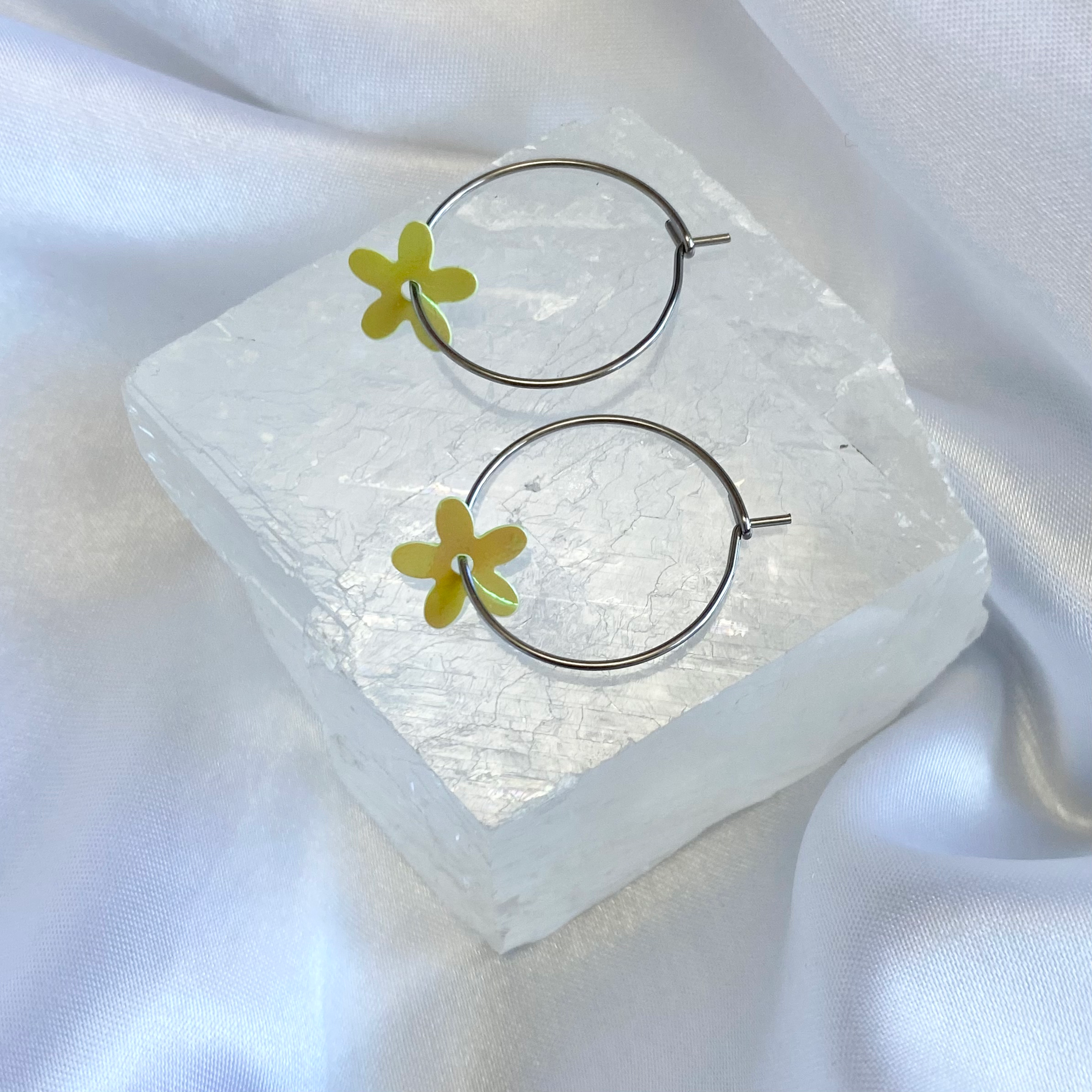 Green AB Sequin Flower Hoop Earrings image 0