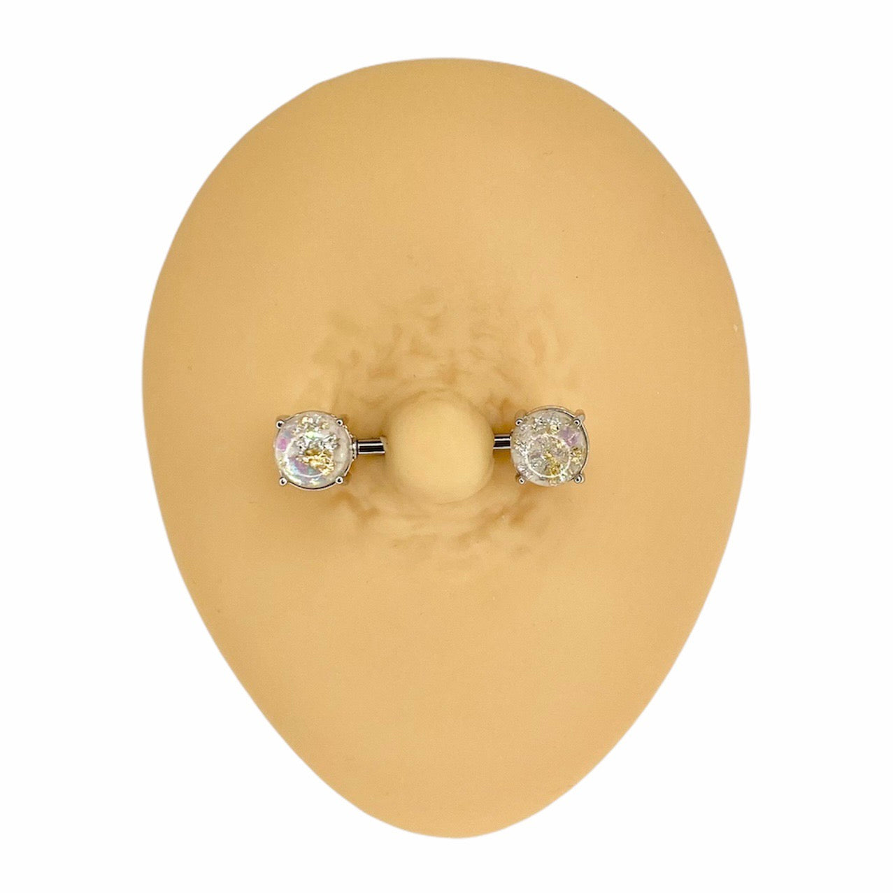 White Lava Glitter Prong Set Nipple Bar image 0