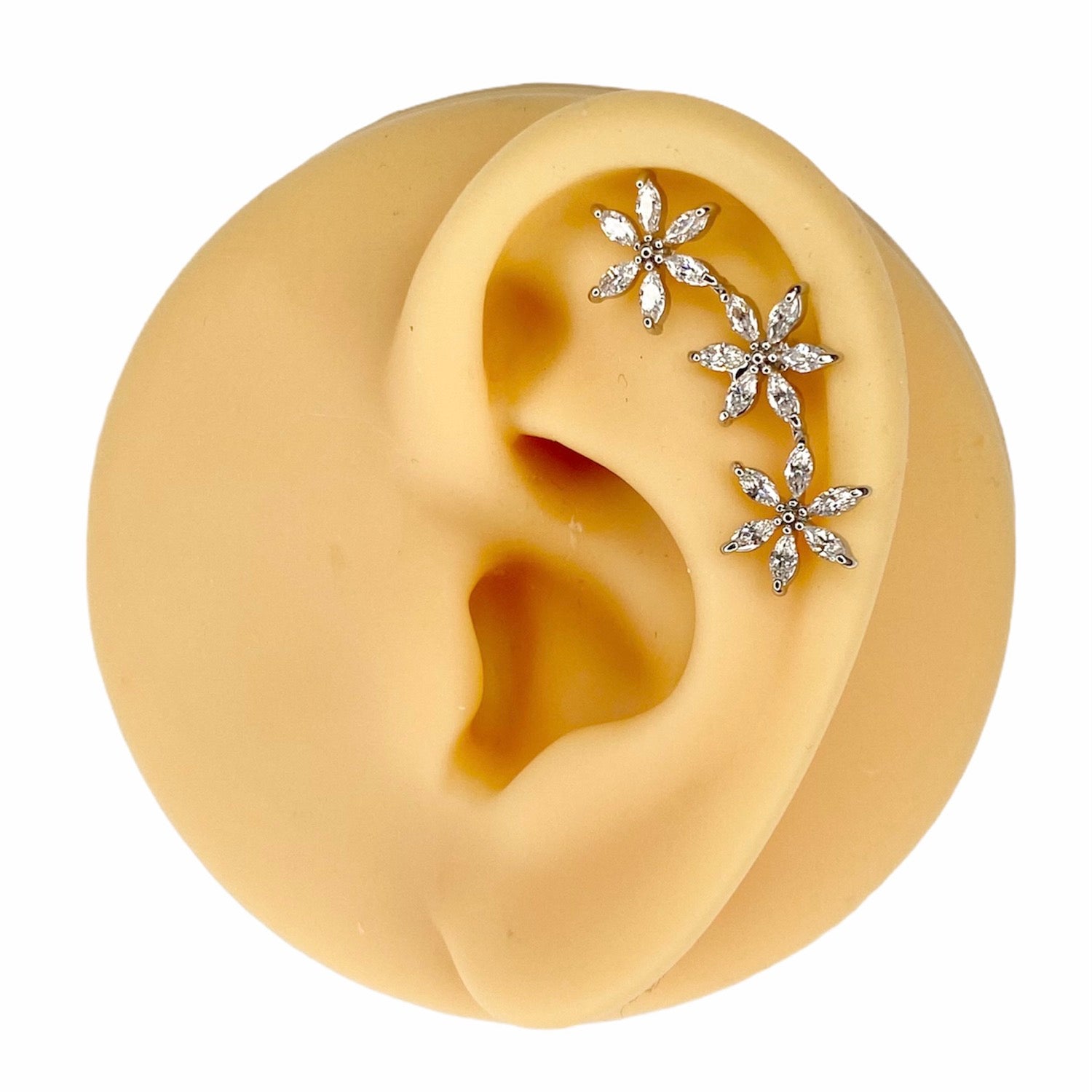 Silver Large Triple CZ Flower Barbell Stud image 0