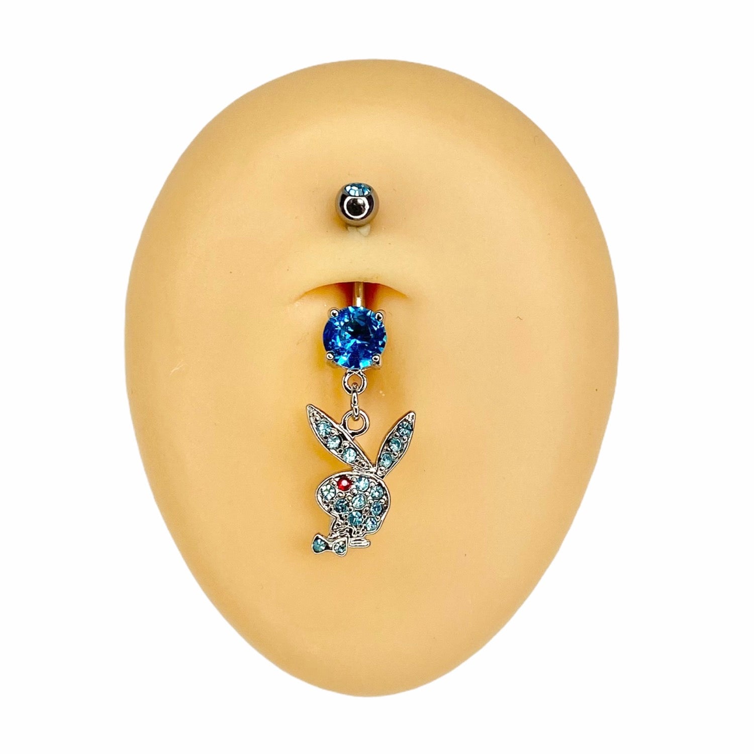 Blue CZ Playboy Dangle Belly Bar  image 0