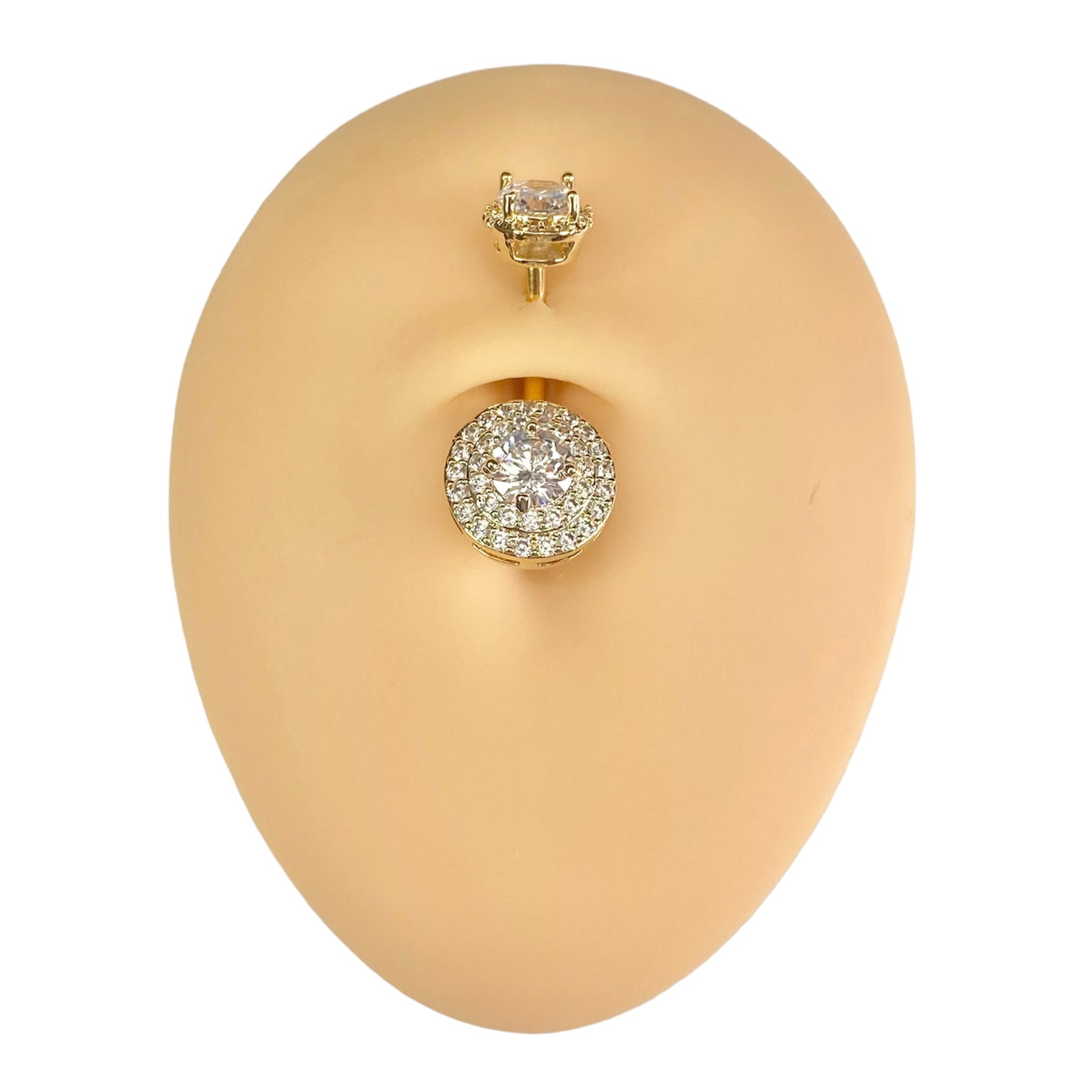 Gold Round Bling CZ Paved Outline Double Tier Belly Bar  image 0