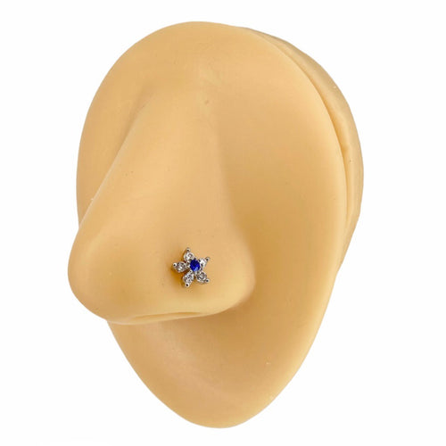 Blue CZ Flower Nose Stud image 0