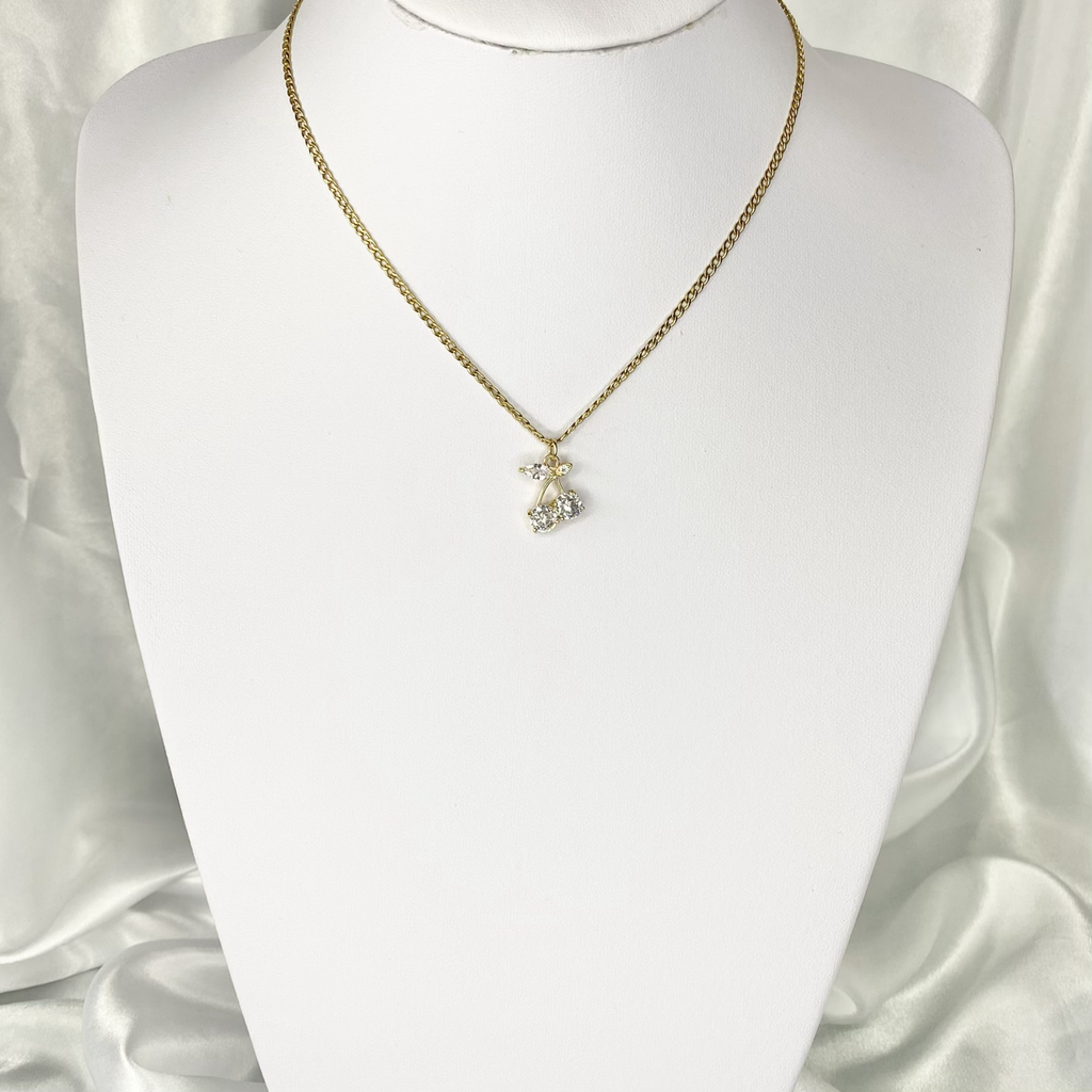 Gold CZ Bling Cherry Necklace image 1