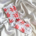White & Peachy Pink Weed Leaf Socks image 1