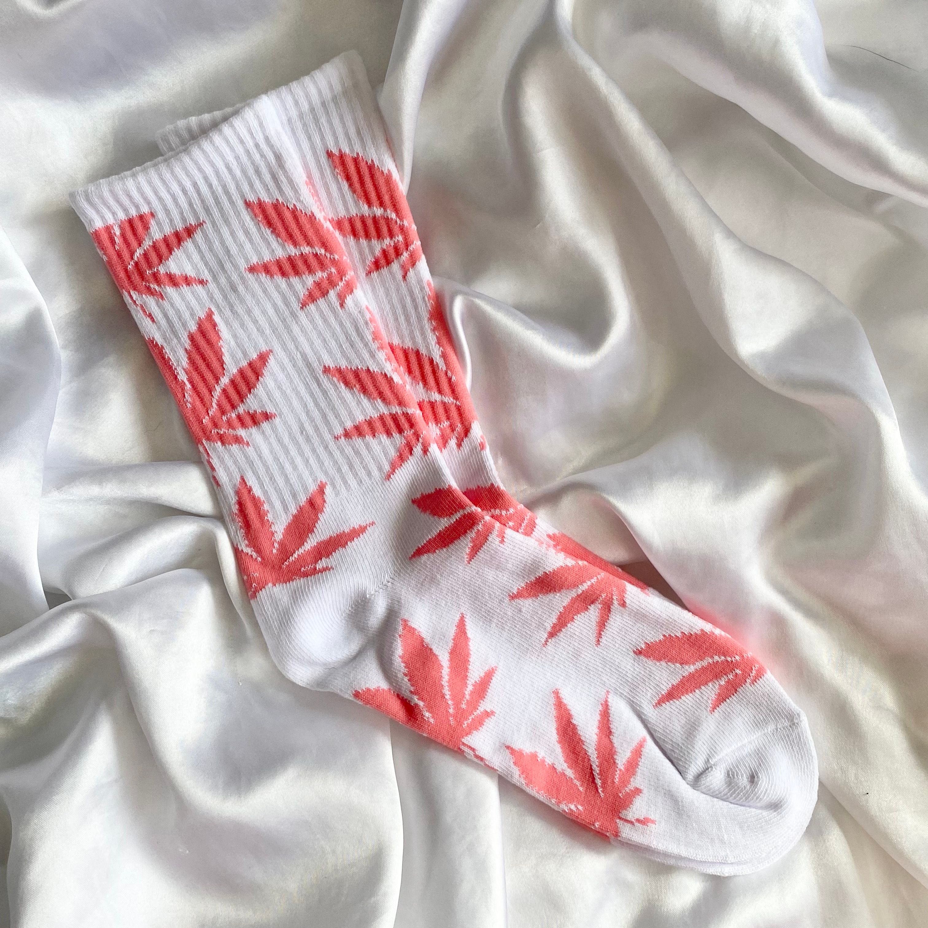 White & Peachy Pink Weed Leaf Socks image 1