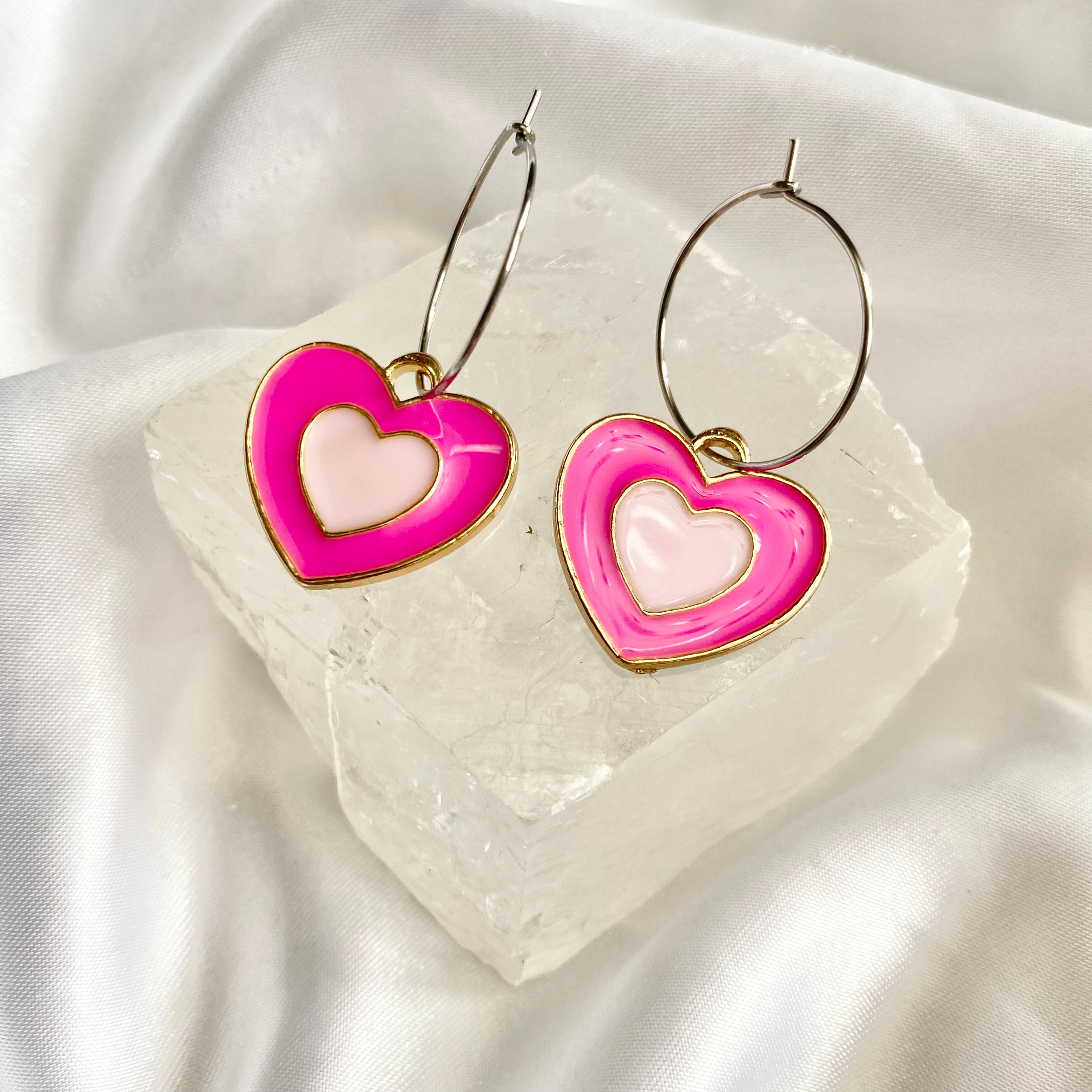 Pink Double Heart Hoop Earrings image 0