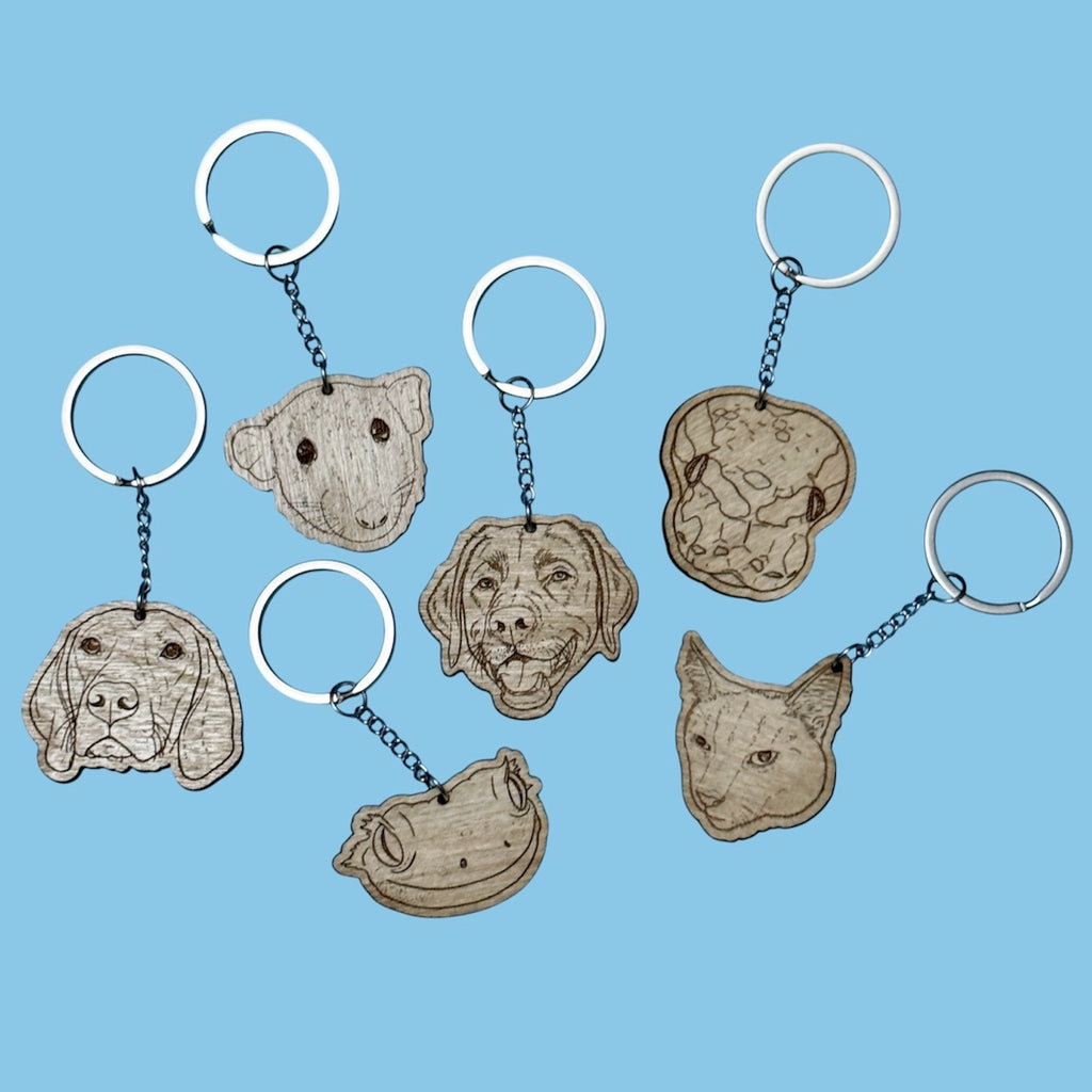 Personalised Custom Shape Wooden Pet Engraved Keyring