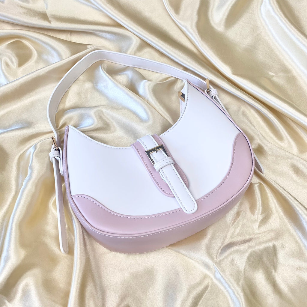 White & Dusty Pink Buckle Front Shoulder Bag image 0