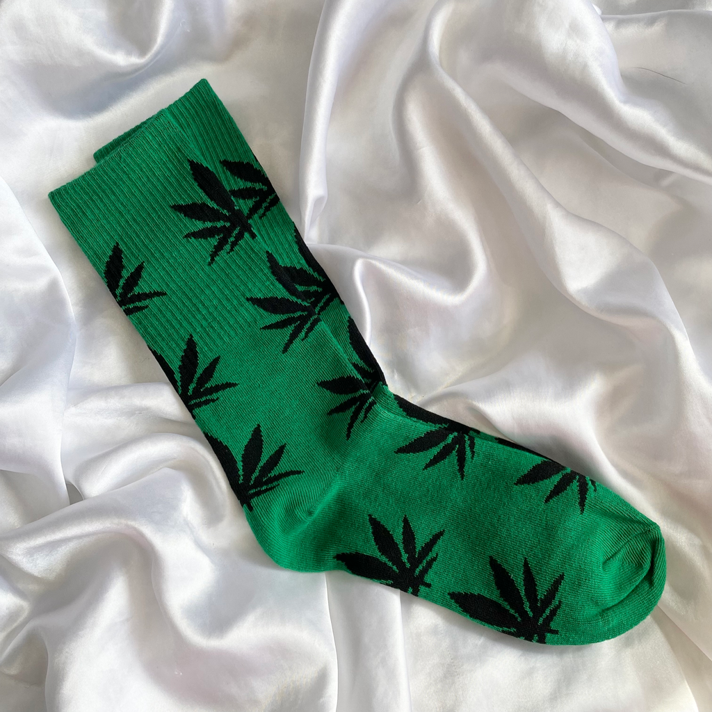 Green & Black Weed Leaf Socks image 1