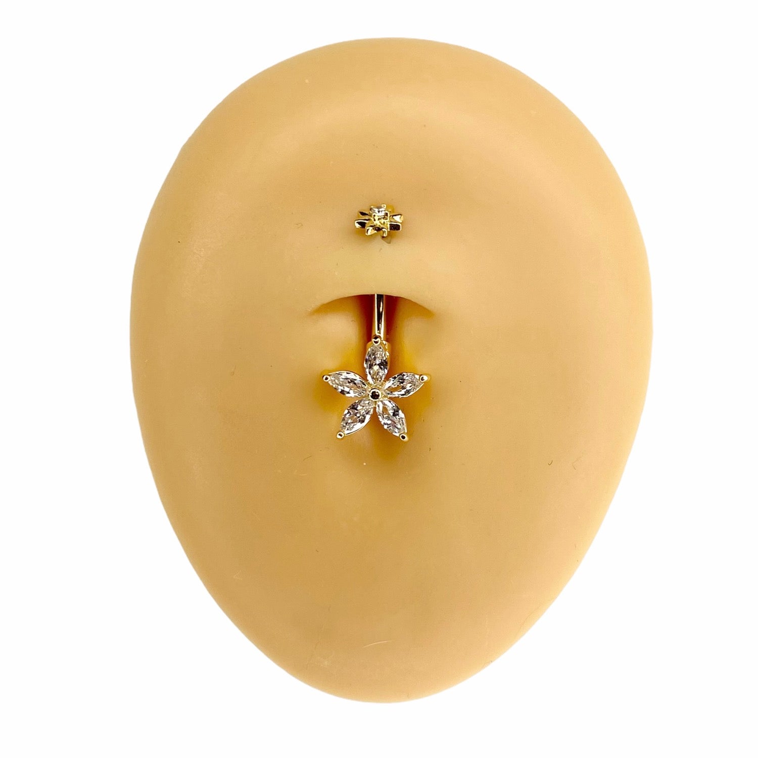 Gold CZ Marquise Flower & Flower Top Belly Bar  image 0