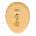 Gold CZ Crescent Moon Dangle Belly Bar  image 0