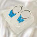Blue Glitter Butterfly Hoop Earrings image 0