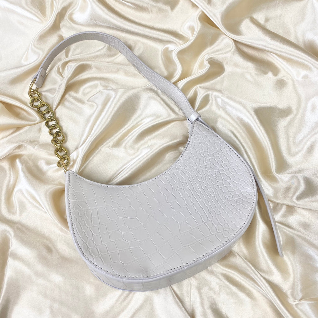 Beige Croc Saddle Shoulder Bag image 0