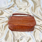 Cognac Brown Croc Rectangle Shoulder Bag image 2