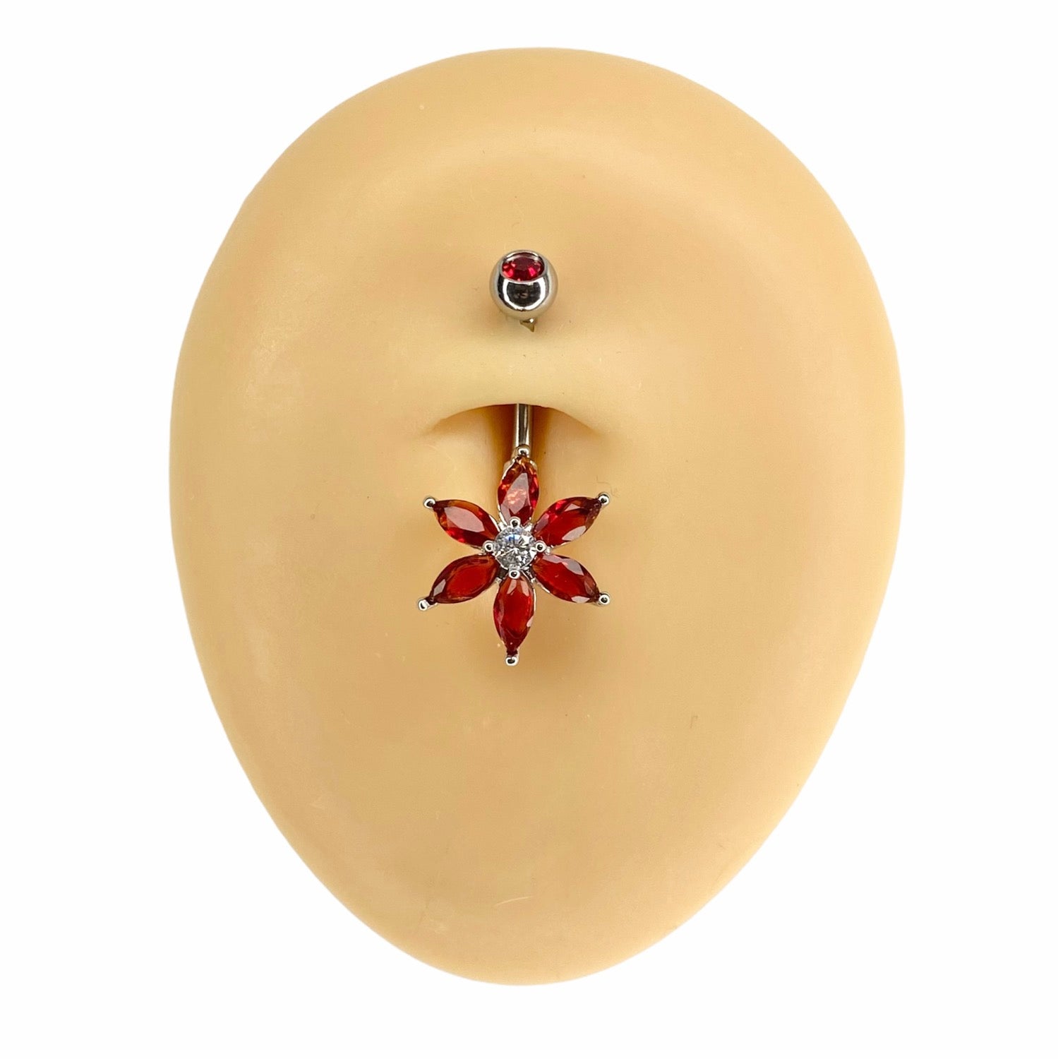 Red CZ Marquise Flower Belly Bar  image 0