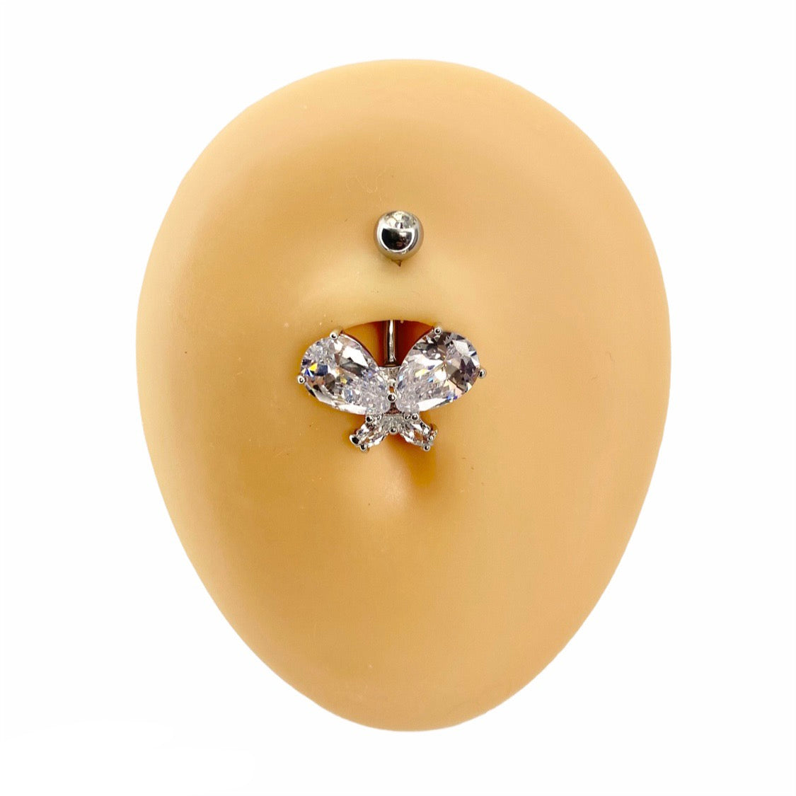 Silver Large CZ Butterfly Belly Bar  image 0