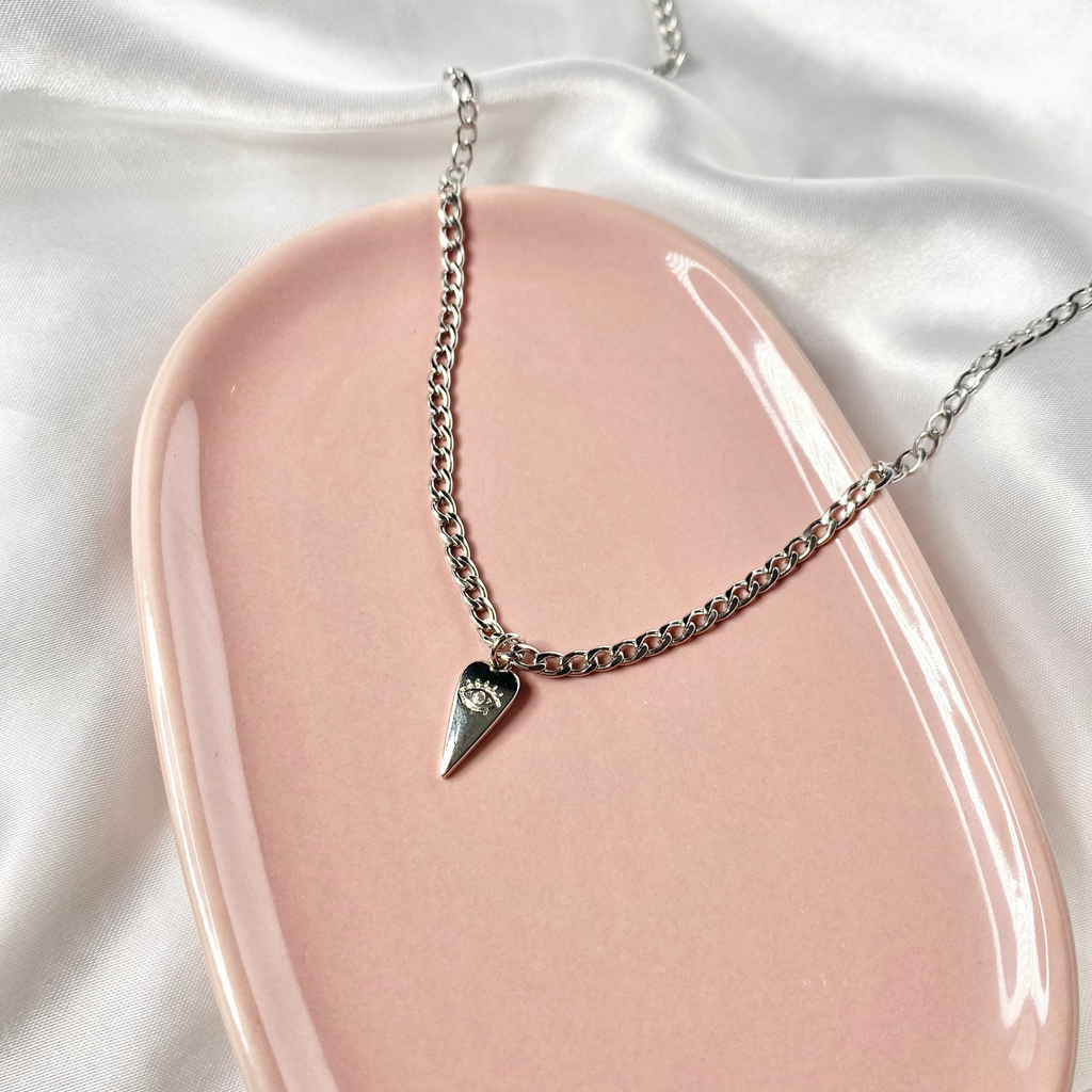Silver Evil Eye Heart Necklace image 1