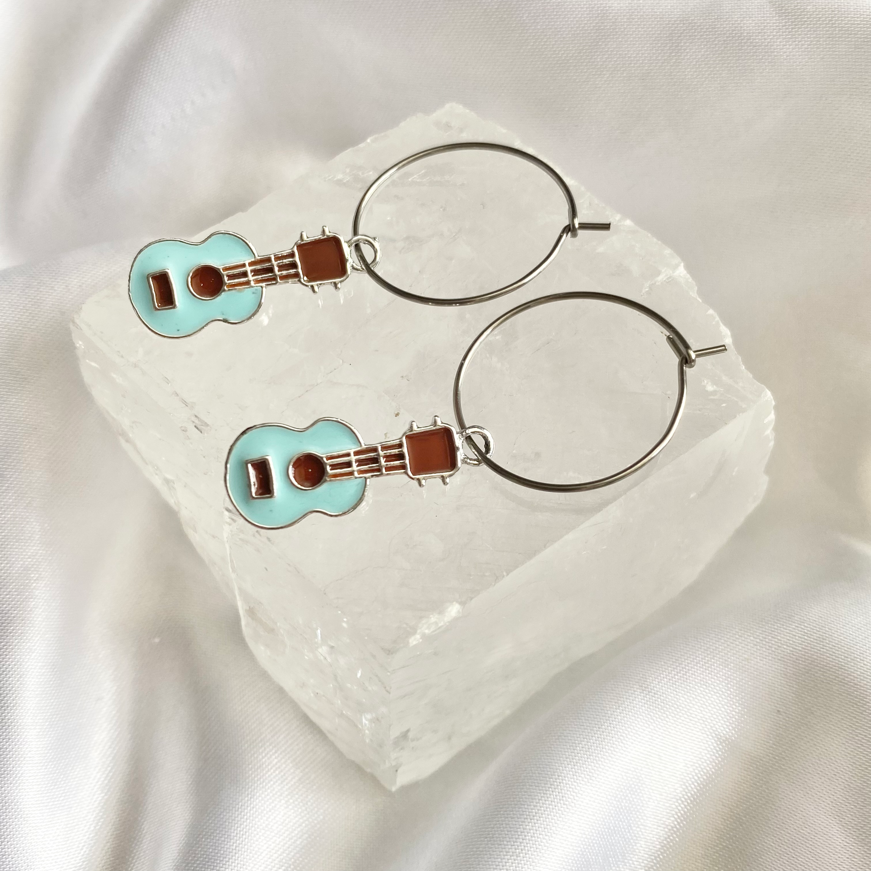 Blue Guitar Hoop Earrings image 0