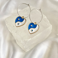 Blue Yin & Yang Heart Hoop Earrings image 0