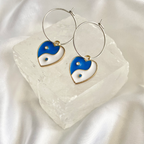 Blue Yin & Yang Heart Hoop Earrings image 0