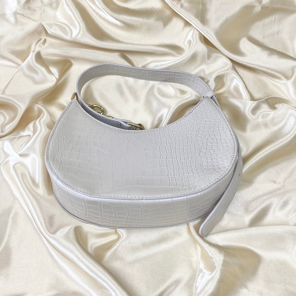 Beige Croc Saddle Shoulder Bag image 3