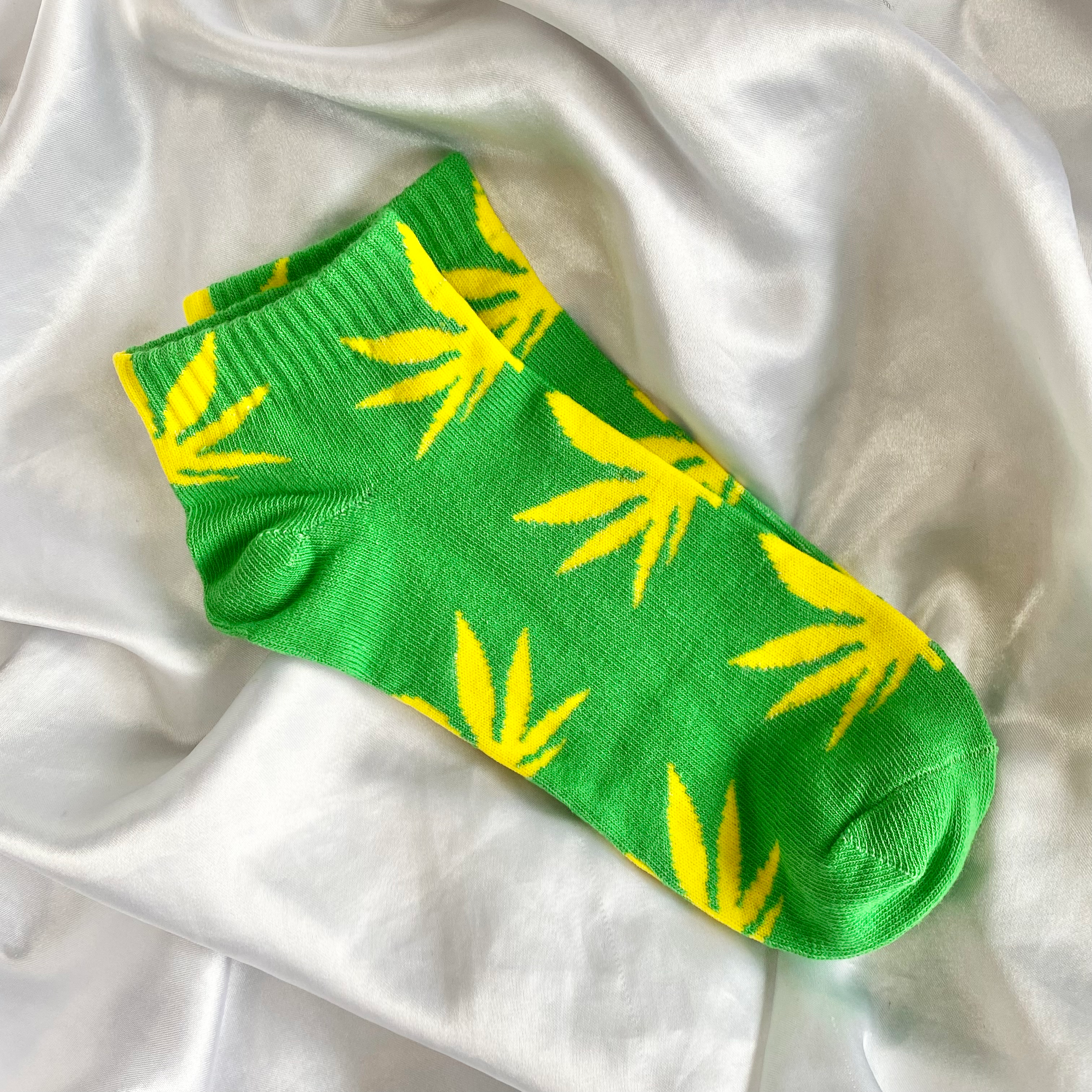 Green & Yellow Weed Leaf Socks image 0