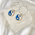 Blue Yin & Yang Circle Hoop Earrings image 0