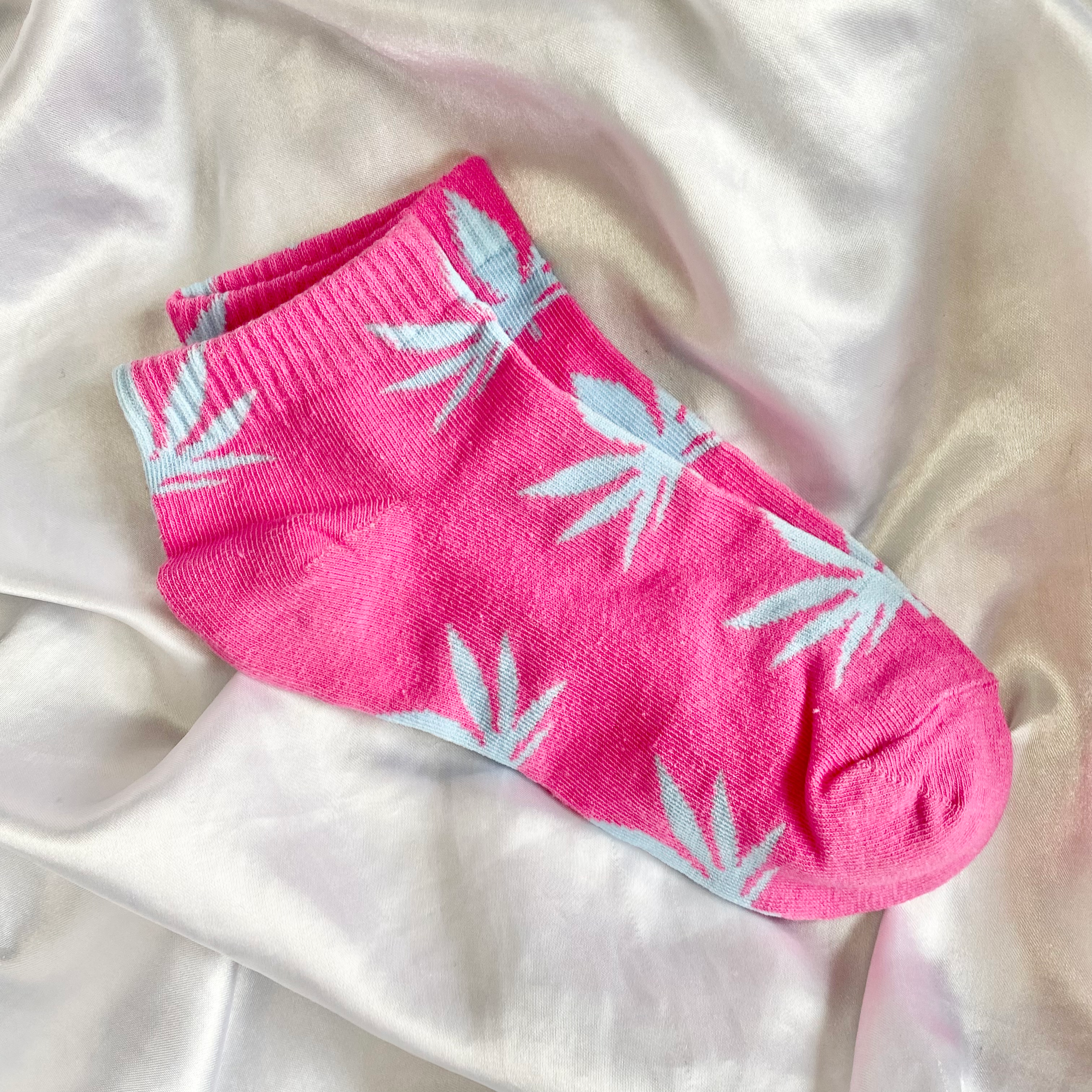 Pink & Blue Weed Leaf Socks image 0