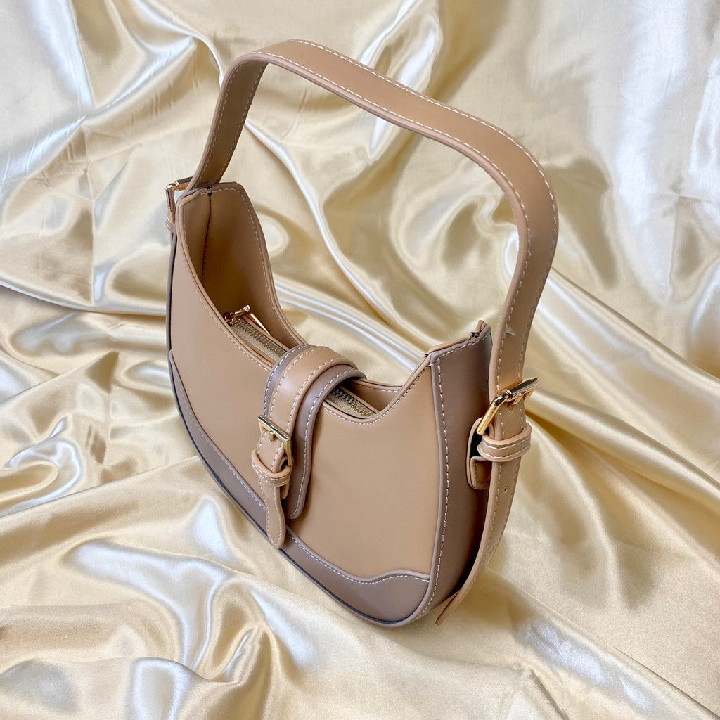 Camel & Mocha Buckle Front Shoulder Bag image 1